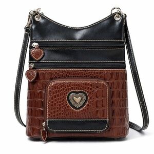 👜 Brighton Brown Croc Embossed Leather Crossbody Bag | Heart Details